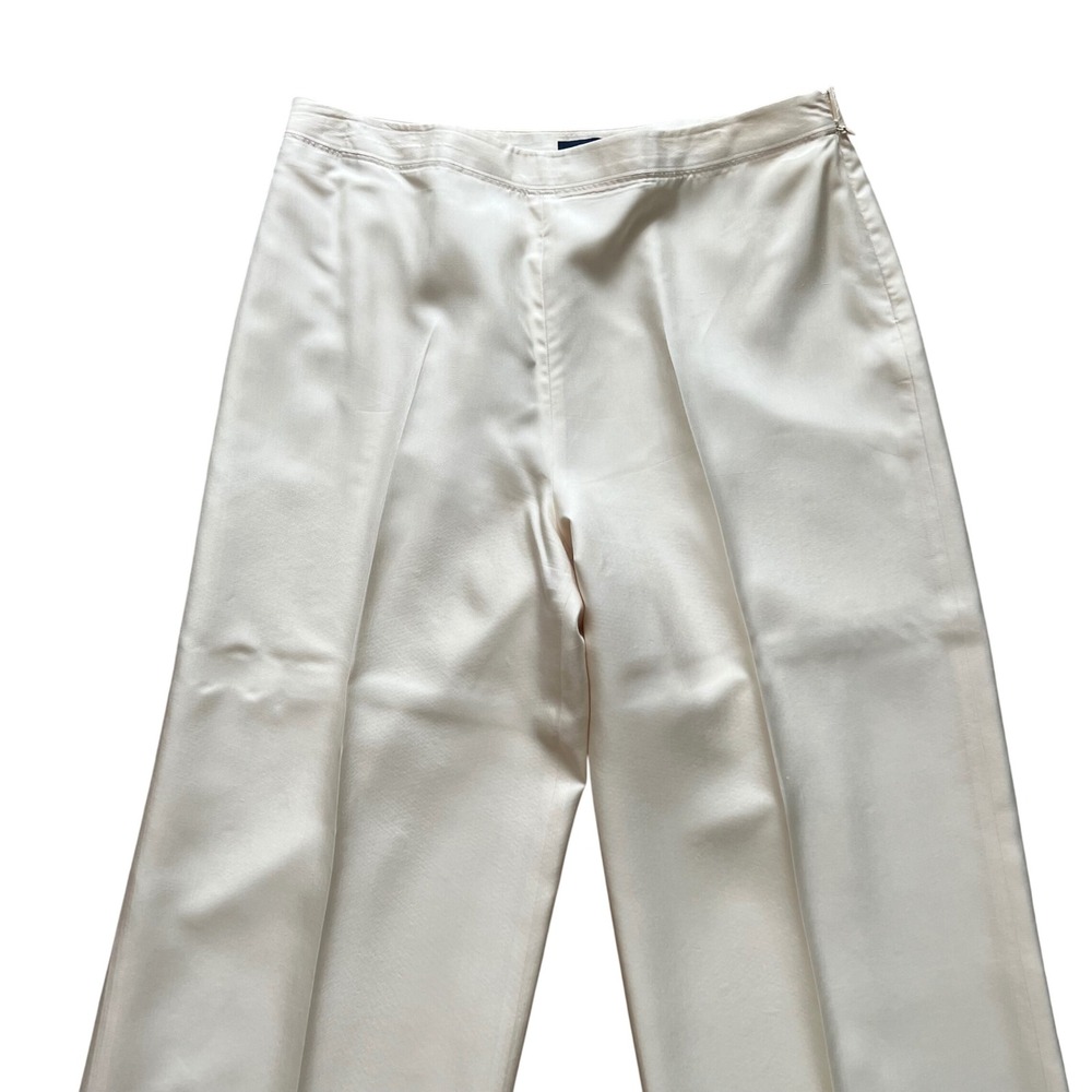 Ann Taylor Womens Silk Pants 16 Cream Good Vintage Quiet Luxury Wide Leg